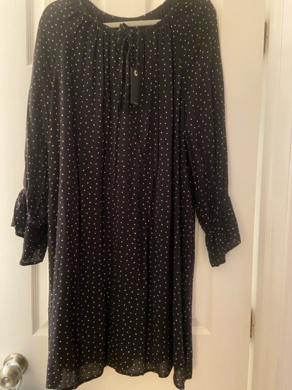 Lucky Brand Navy Polka Dot Long Sleeve Peasant Dress